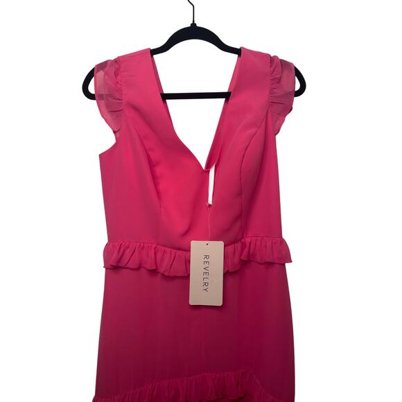 Revelry Women’s Formal Dress Pink Maxi Ruffle V-Neck Bridesmaid Prom Gown NWT - Picture 8 of 8